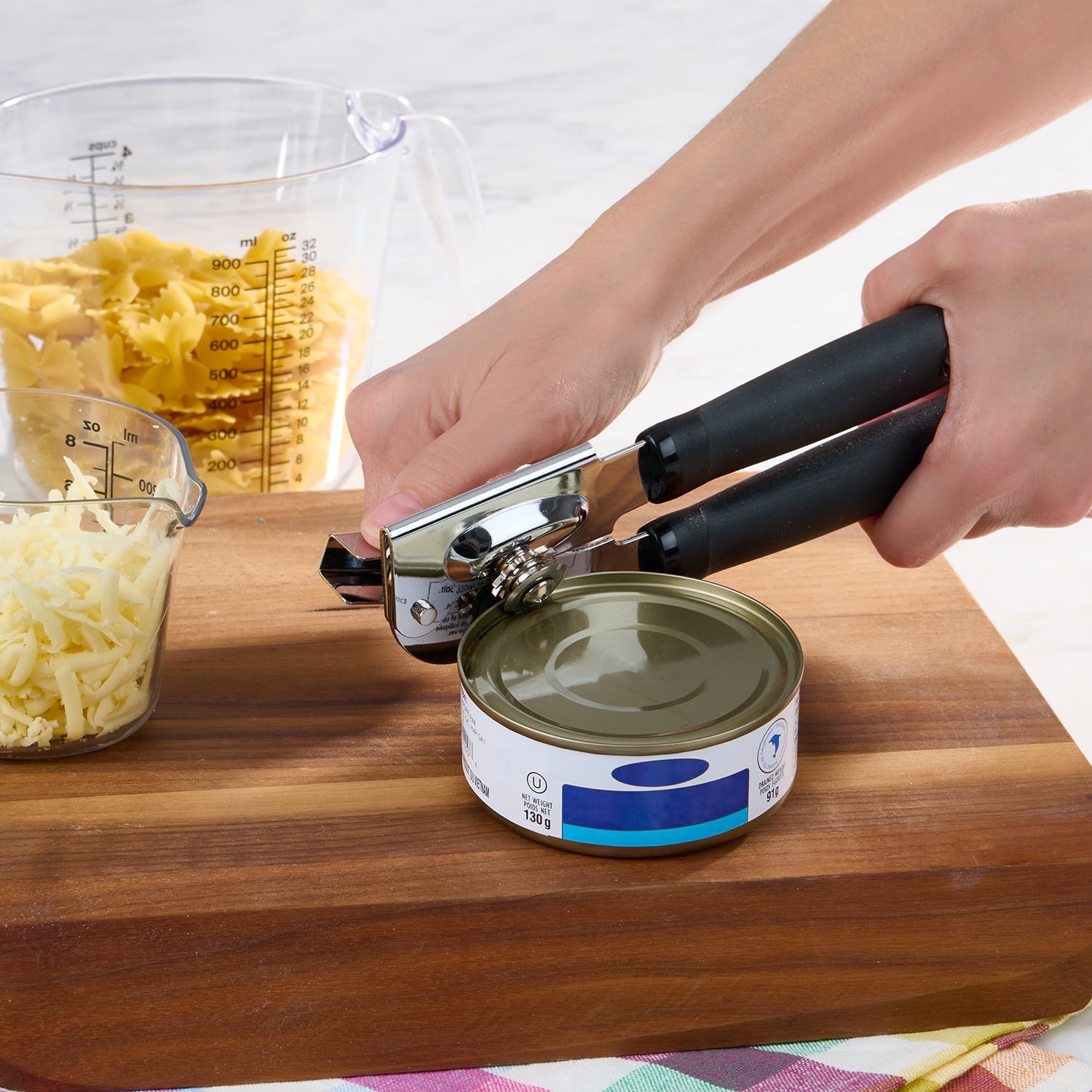 (4 pack)  2 Ply Manual Can Opener with Integrated Bottle Opener, Black