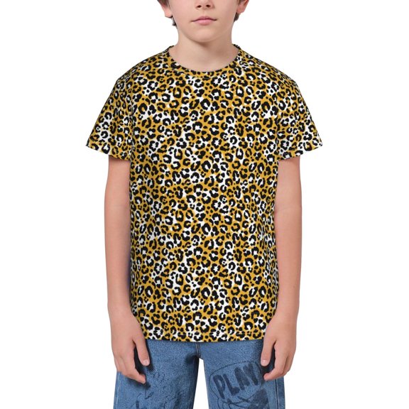 Fuzoiu Leopard Print Youth Short Sleeve T-Shirt,Youth Dry-Fit Active Athletic T-Shirt,Short Sleeve Tops Tees for School, Sports, and Casual Wear