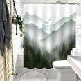 thumbnail image 4 of Cortina de ducha con diseño de bosque verde brumoso, árboles y montañas, impermeable, decorativa, moderna, con ganchos (Verde 2, 183 x 183 cm), 4 of 6