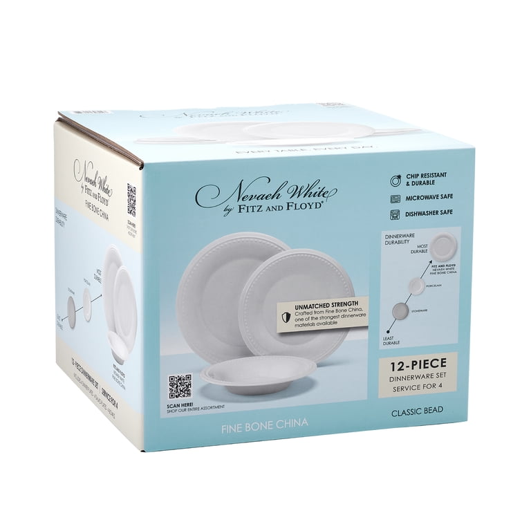 Fitz and Floyd Nevaeh White Classic Bead 12-Piece Bone China
