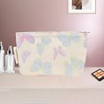 thumbnail image 5 of Unique Bargains 1 Pc Portable Embossment Butterfly Makeup Bag Polyester Beige Blue Medium, 5 of 5