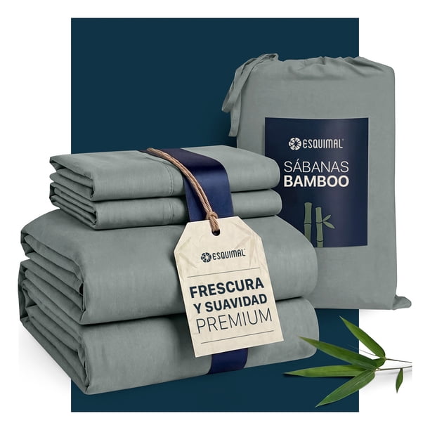 Juego de Sábanas de Bambú Ultra Suaves, Frescas, Hipoalergénicas, Esquimal (Gris, Queen Size)