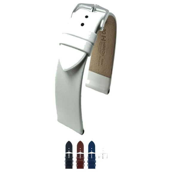HIRSCH Italocalf Italian Leather Watch Strap - White Band / Silver Buckle - M - 10mm