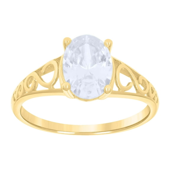 10kt Real Yellow Gold Baby Oval Cubic-Zirconia Engagement Ring