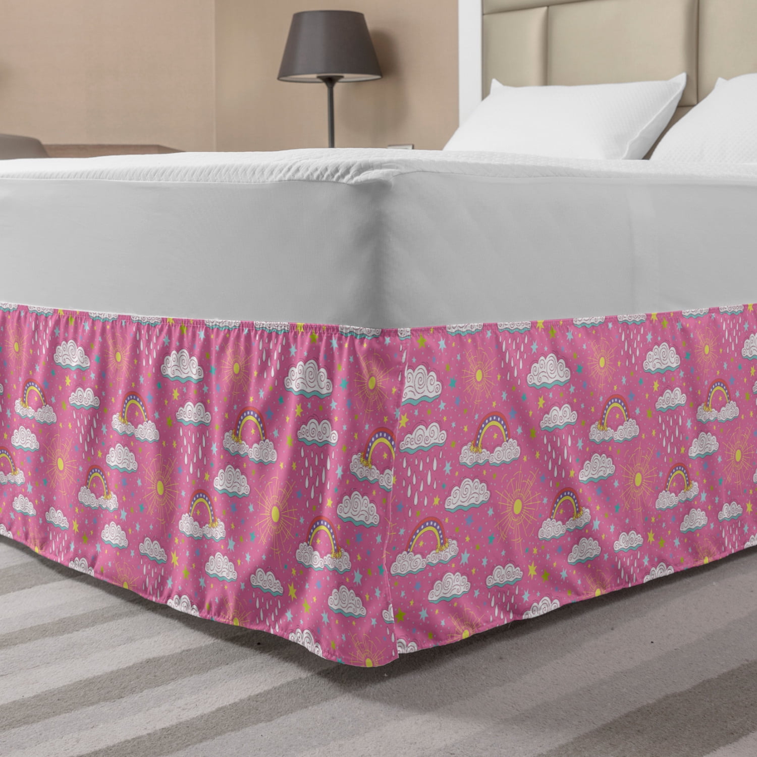 Ambesonne Multicolor Wrap Around Gathered Microfiber Bed Skirt, Queen