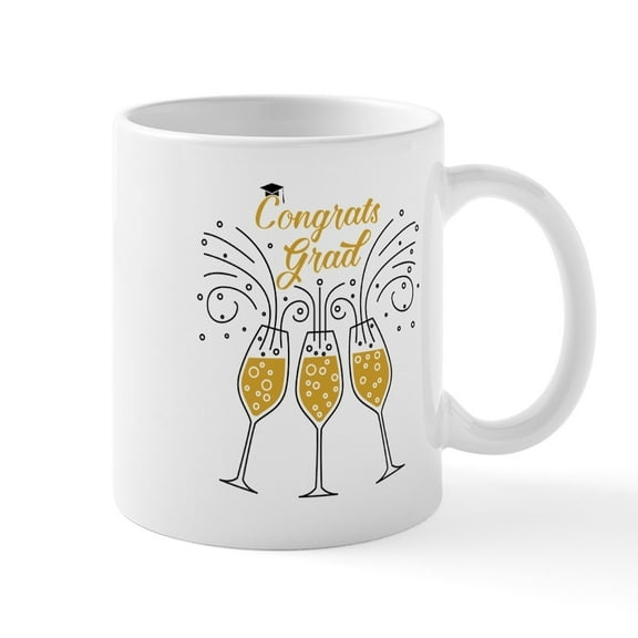 CafePress - Congrats Grad Champagne Mugs - 11 oz Ceramic Mug - Novelty Coffee Tea Cup