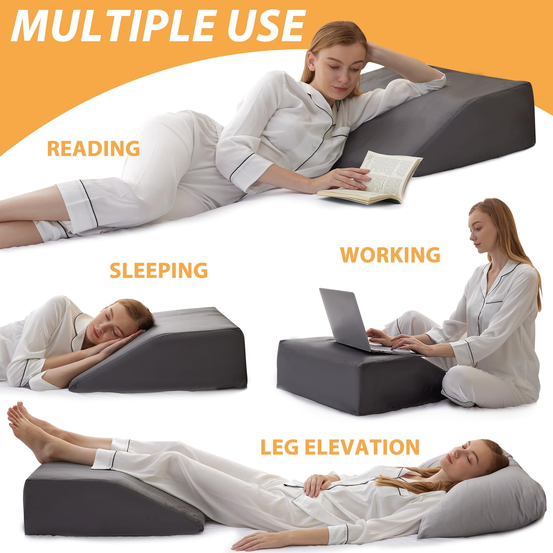 Leg Elevation Pillows  For Sleeping Gel Memory Foam Top Wedge Pillow Wedges After - Removable Cover (10 Inch Dark Grey)