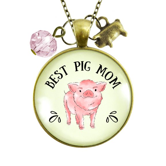 Pig Mom Necklace Country Gutsy Goodness Female Adult Bronze Metal Jewelry