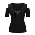 thumbnail image 5 of Htigea Women's Cold Shoulder Short Sleeve Tops Chains V-Neck T-Shirts Summer Trendy Going Out Club Tees Black S, 5 of 8