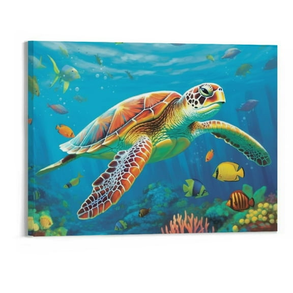 Shiartex Sea Turtle Canvas Wall Art Bathroom Wall Decor, Beach Decorations for Home Bathroom Bedroom Living Room, Coastal Nautical Decor Framed Artwok 20x16 Inches Ready to Hang