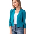thumbnail image 2 of URBAN DAIZY Women's Classic 3/4 Sleeve Crop Bolero Cardigan Open Front Cropped Shrugs Knit Sweater A09_620 Dark Green L, 2 of 7