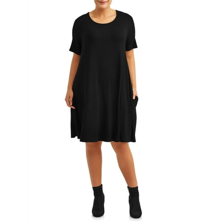 Terra & Sky Women's Plus Size Short Sleeve Knit Dress with Pockets
