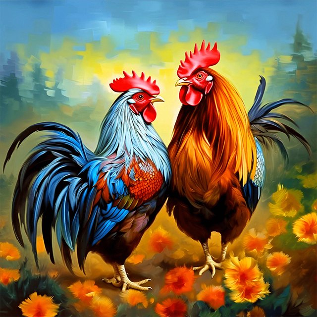 Pintura de diamante 5D DIY Wdftyju taladro redondo completo dos gallos 40x40cm