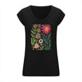 thumbnail image 3 of Womens Vintage Flowers V Neck Printed Shirt Funny Boho Graphic Tee Casual Short Sleeve Black XL, 3 of 3