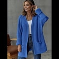 thumbnail image 4 of Suéter de Larga para Mujer, Abrigo Holgado de Punto , Cárdigan Abierto, Abrigo con Bolsillos. Azul L, 4 of 10