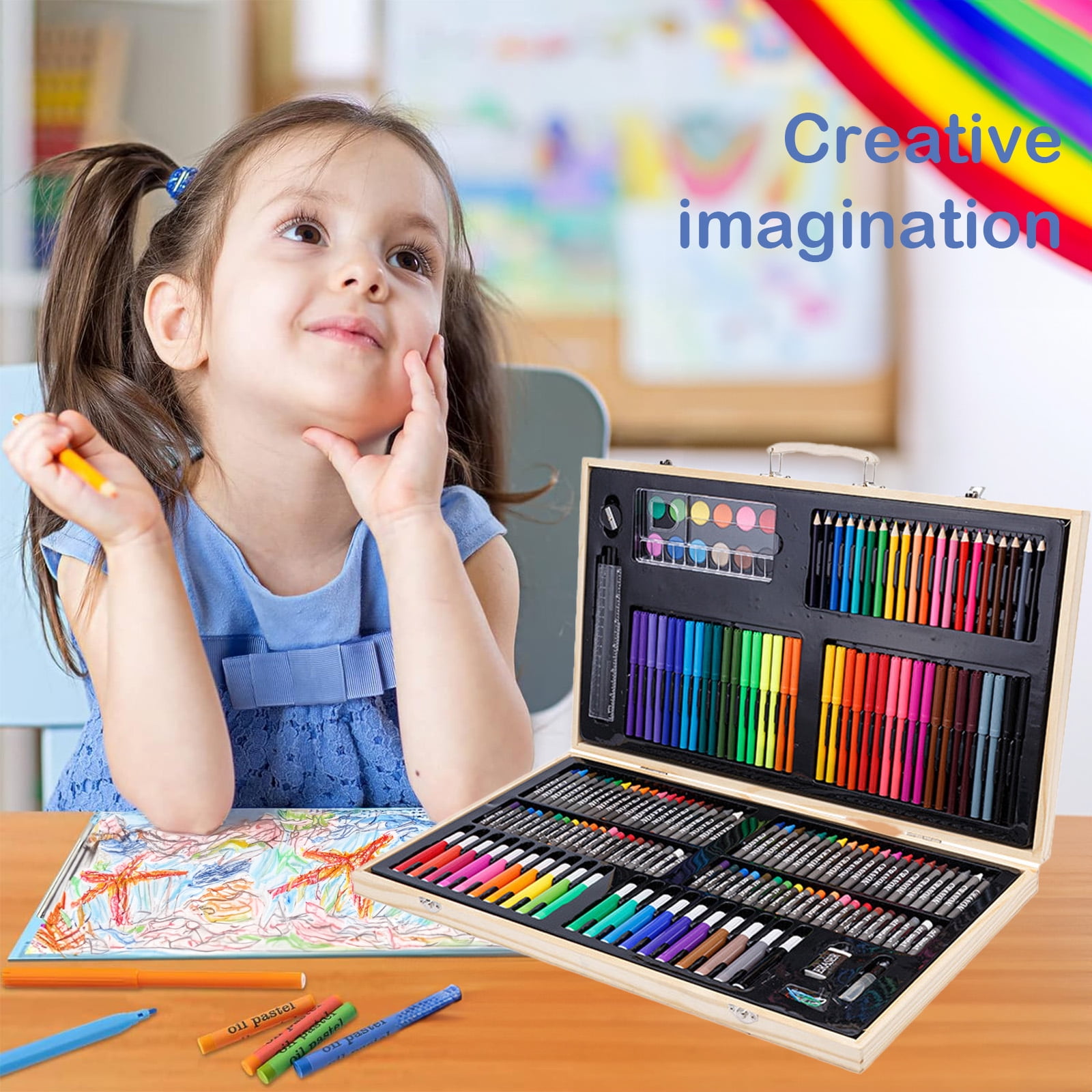 Kids Art Supplies Kit, Painting and Drawing Set for Ages 3 to 12, Ideal for Young Artists School Projects, Birthday Christmas GIft for Boys Girls 3 4 5 6-10 Years