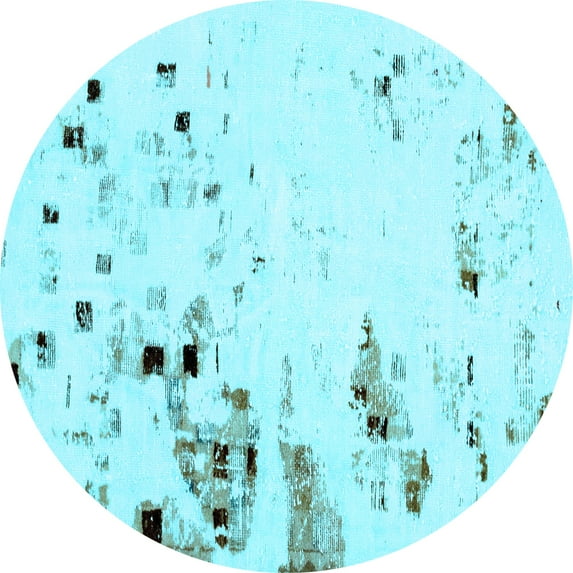 Ahgly Company Indoor Round Abstract Light Blue Modern Area Rugs, 8' Round