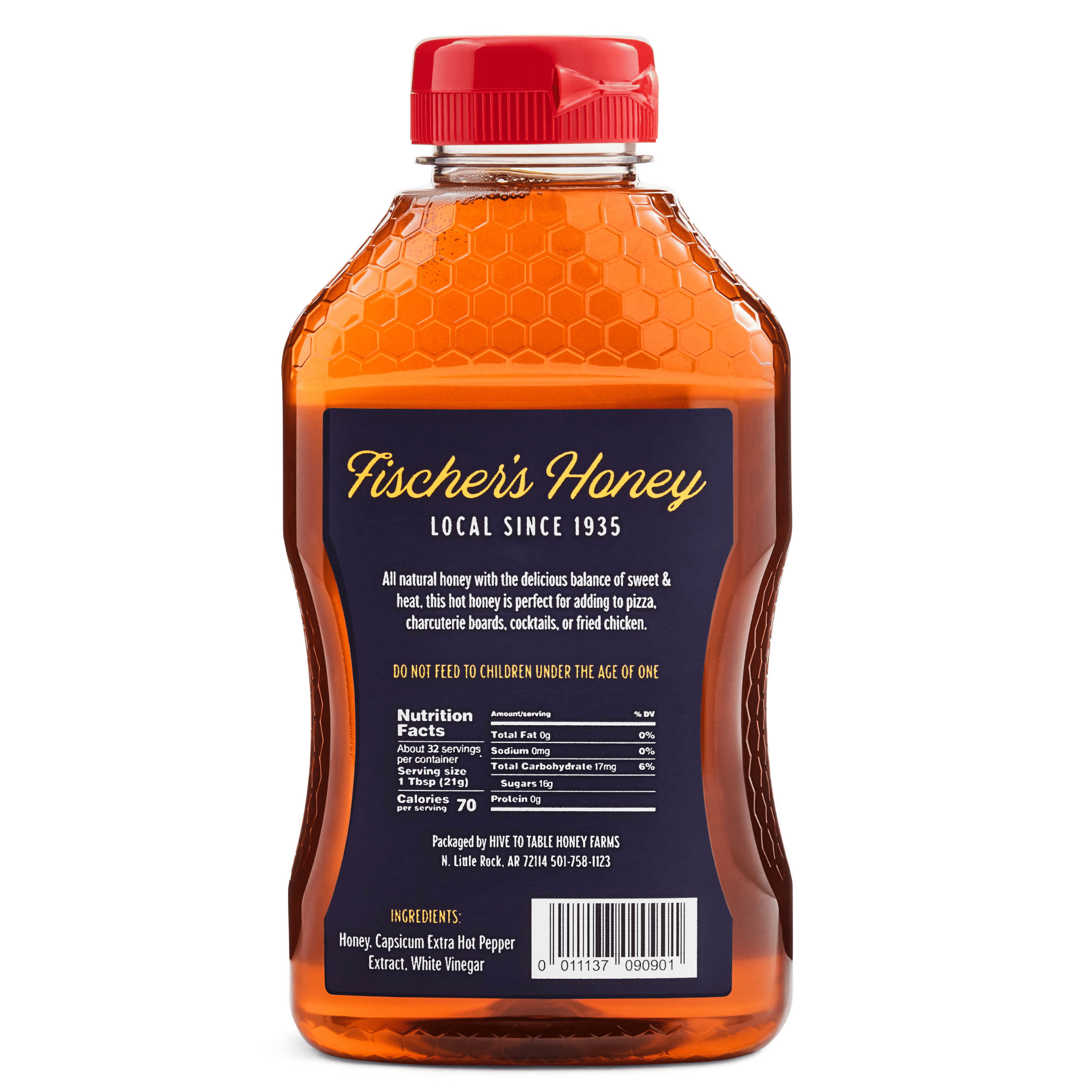 Fischer's Honey Hot Honey 24oz, Local Raw & Unfiltered, 100% Pure, Squeeze Bottle