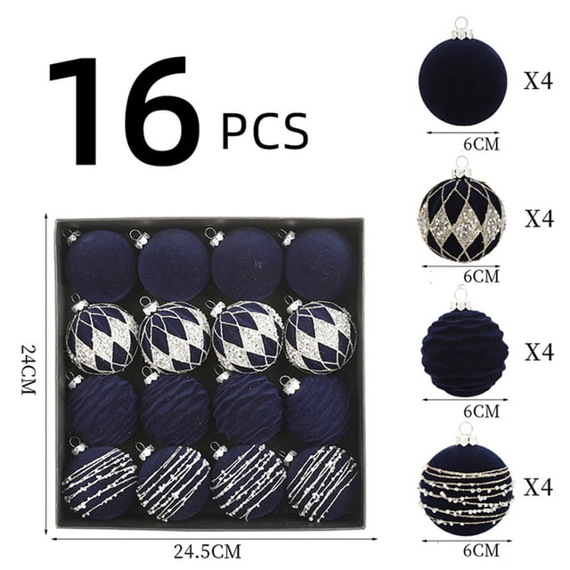 16 Pcs Velvet Christmas Balls Flocked Christmas Tree Ornaments Plastic Balls Xmas Decorative Hanging Ornaments Christmas Tree Decoration