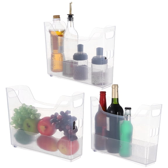 3 Pack Freezer Organizer Bins with Wheels, Clear Plastic Pantry Storage Organizer with Handle, Tall Narrow Kitchen Organization Rolling Bins for Fridge, Cabinet, Bathroom, Under Sink, Office