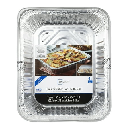 Mainstays Roaster & Baker Pans with Lids, 4 Piece 11.75" x 9.38" x 2.31"