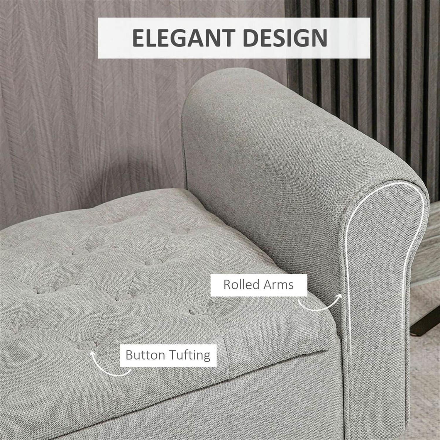 Demi Bonn 22" Storage Ottoman, Cozy Footrest End of Bed Bench with Rolled Arms, Wooden Legs, Tufted Bench, Bedside Bench, Gray