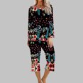 thumbnail image 1 of Ensemble Deux Pièces Grande Taille pour Femmes 2 Pcs Pyjama Confortable à Manches Longues Col Rond Ensemble de Sport Manches 3/4 en Solde, 1 of 5
