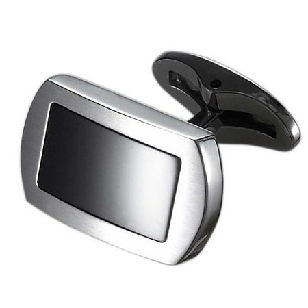 Caseti Mens Charlie Tango Stainless Steel and Black Onyx Cuff Links Regular Silver