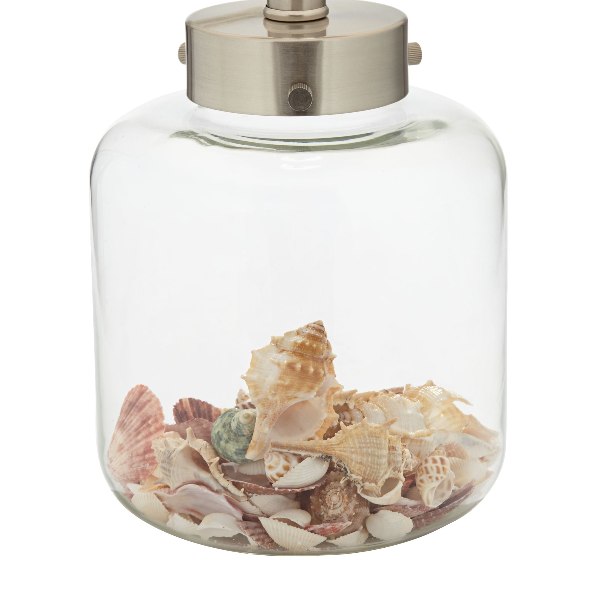 360 Lighting Canister Coastal Accent Table Lamp 20 1/2" High Clear Glass Fillable Sea Shells Off White Linen Drum Shade for Bedroom Living Room Kids