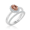 thumbnail image 3 of Beautiful Minimalist 2.00 Carat Oval Morganite And Diamond Moissanite Engagement Ring, Halo Wedding Ring, One Matching Band in 925 Sterling Silver With Plain 18k White Gold Plating Band Gift For Her, 3 of 3