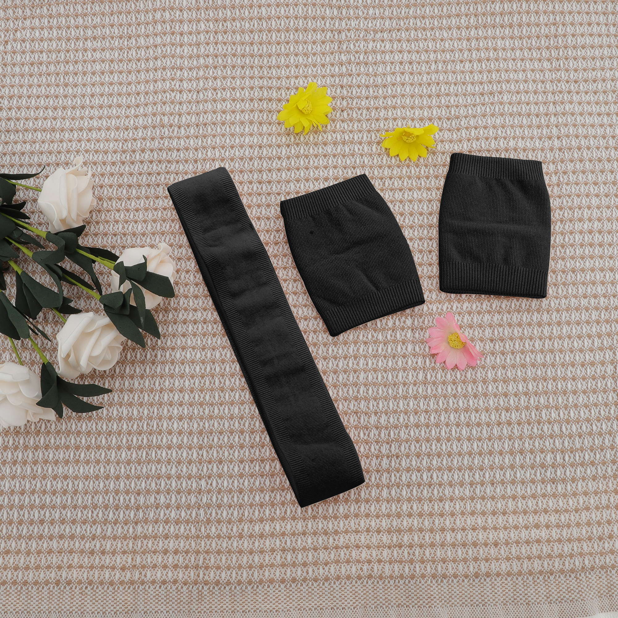 Unique Bargains 3Pcs Breathable Headband with Wristband Sweat Headband Black