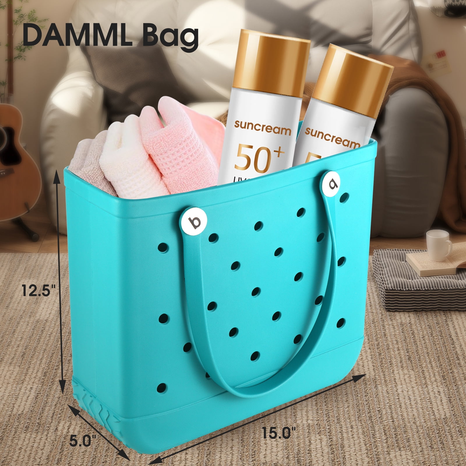 Beach Storage Basket,Large Beach Tote Bag,EVA Rubber Beach Bag,Washable
