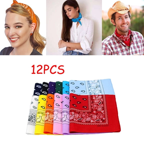 CozeLy Bandanas Bulk 12 Pack Double Sided Colored Head Scarf Set Bandana Headband for Men and Women Cowboy Hair Bandana Scarf for Outdoor and Casual Wear