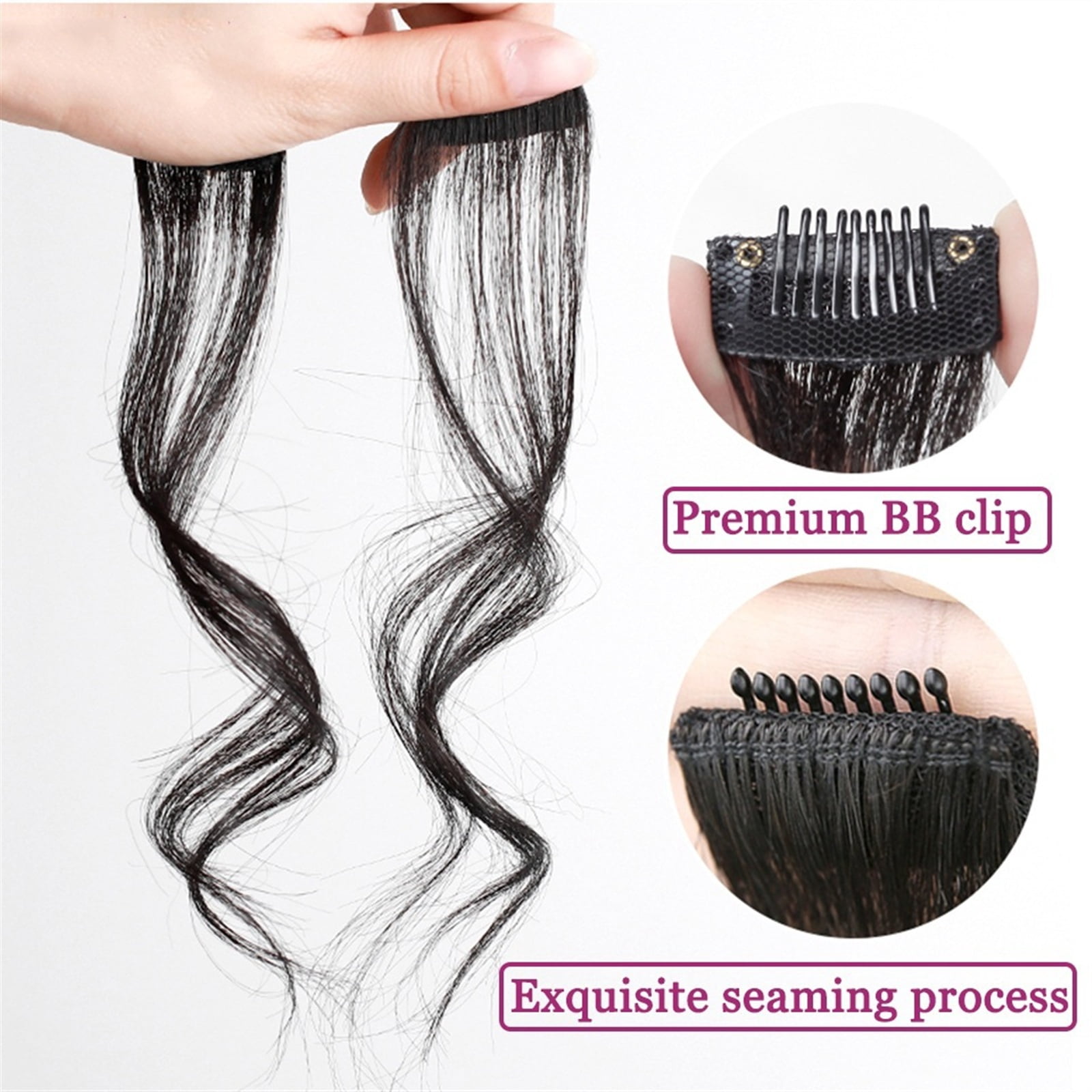 2PCS 30-35CM Long Side Air Bangs, Natural Curly Clip in Bangs Front Side Bangs for Women Daily Use Fake Fringe Clip in Hair Extensions Accessories