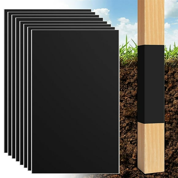 Dianhelloya 8 Pcs Fence Post Guard Waterproof Wood Post Sleeve Self-Adhesive Rot Protection Fence Post Wrap Fit for 3" to 5" Round Posts