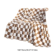 Khaki Checkered Flannel Blanket With Black And White Squares Pattern Soft Throw For Bed Sofa And Couch Cover 39.37 X 27.56 Inches 0.55 Pounds 1Pc