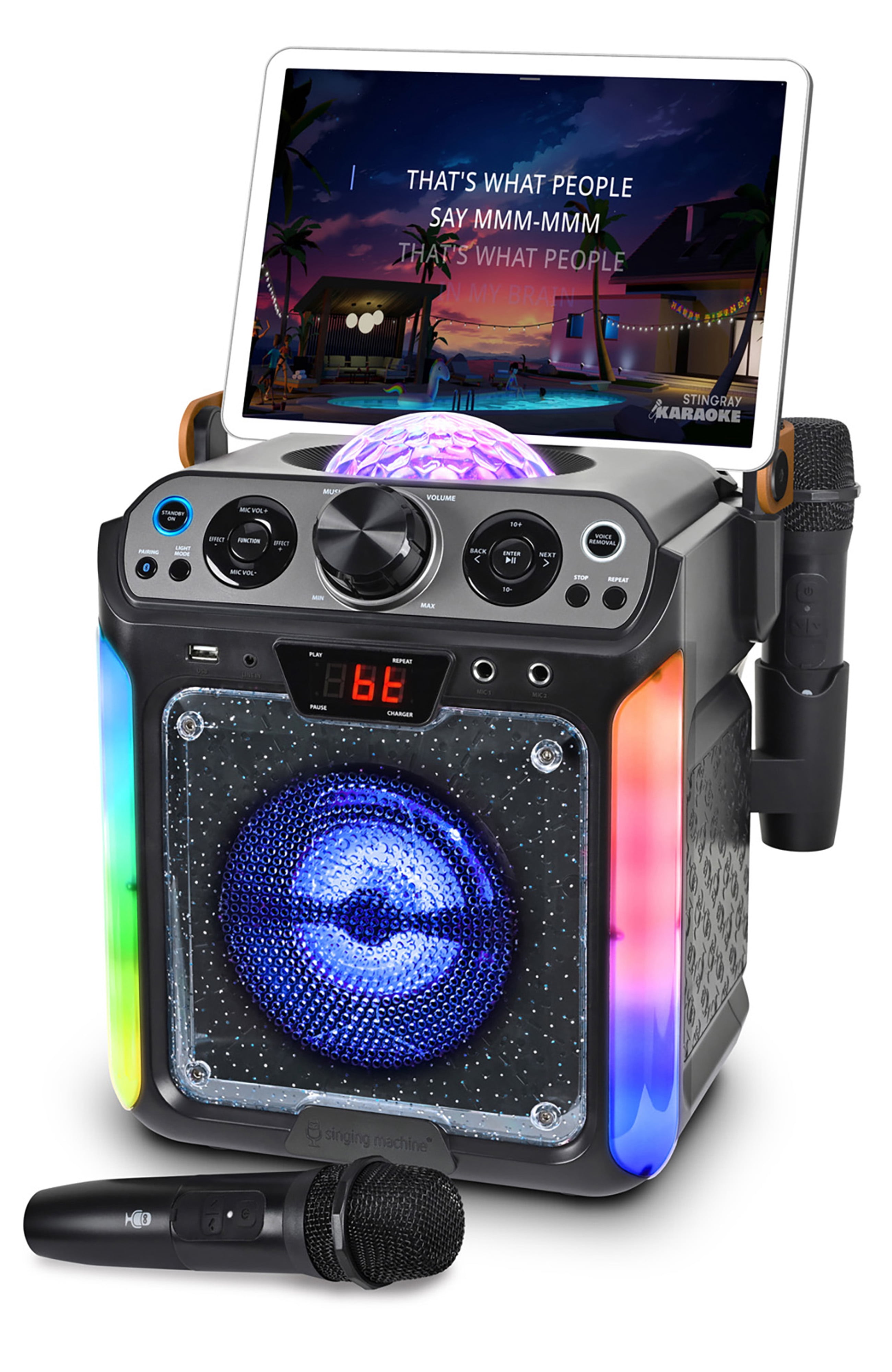 Singing Machine Groove Disco Bluetooth Karaoke Machine, Black with Multi-Color LED Lights