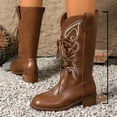 thumbnail image 3 of Wide Calf Cowboy Boots for Women Chunky Heel Cowgirl Western Booties Ladies Winter Pull on Fashion Mid Calf Boots, 3 of 8