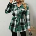 thumbnail image 5 of Plaid Shirt Jackets For Women Lapel Button Down Drawstring Tunic Cardigan Stylish Casual Outwear With Pockets (XXL, Green), 5 of 9