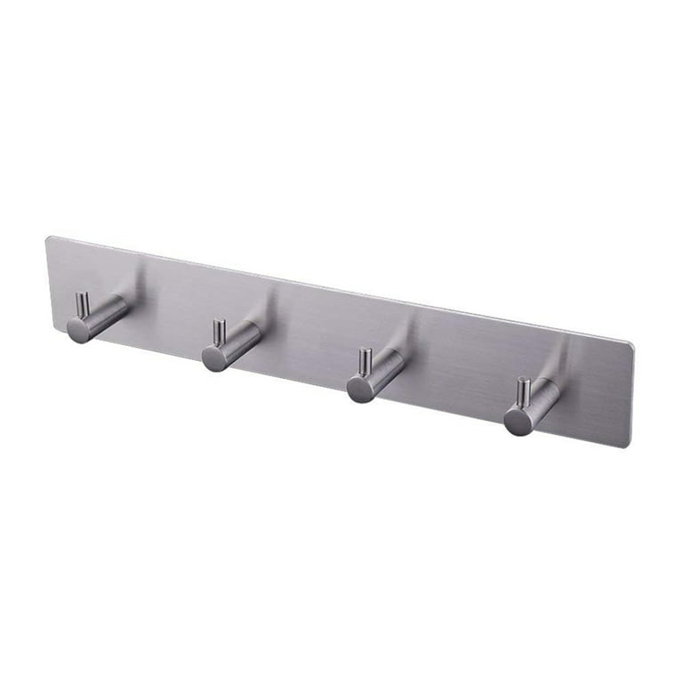 Adhesive Hooks Rail Stainless Steel 4 Hook Rack Bath Towel Hook Sticky Bathroom Kitchen Towel Multi Hanger