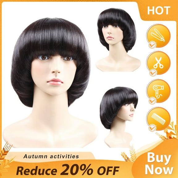 〖SUCS〗Fashion Synthetic Mushroom Head BOB Brown Black Hair Wig Natural Hair Wigs