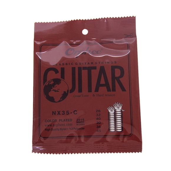 Cuerda NX35-C Clásicas de Nylon Cuerdas de Guitarra 6 piezas de Reemplazo del Sistema Completo (0.028 a 0.045) Nylon Color Core Acero Plateado Hard Tension Orphee Cuerda