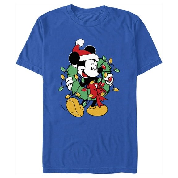 Men's Mickey & Friends Santa Christmas Wreath  Graphic Tee Royal Blue 3X Large