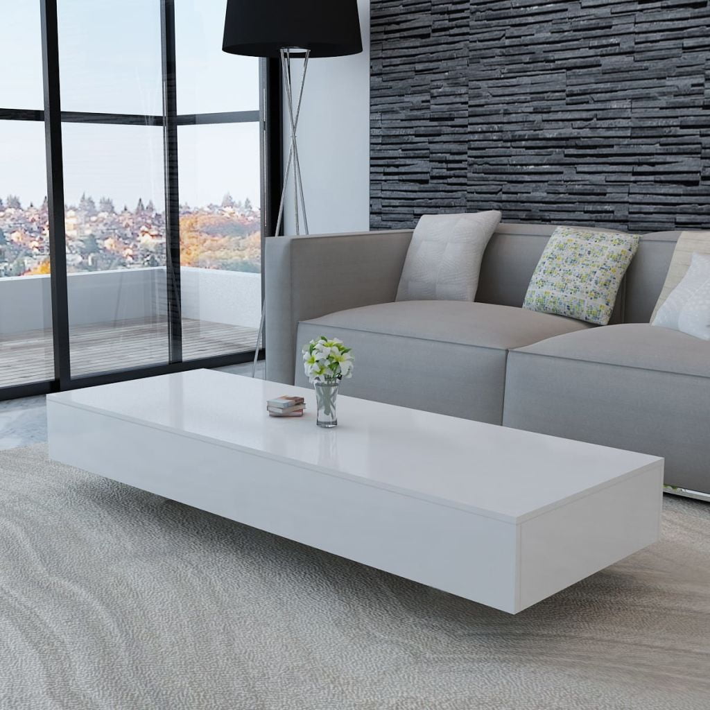Kepooman Modern High Gloss Rectangular Accent Tea Side Table for Living Room, 45.3" x 21.7" x 12.2", White Kepooman Modern High Gloss Rectangular Accent Tea Side Table for Living Room, 45.3" x 21.7" x 12.2", White