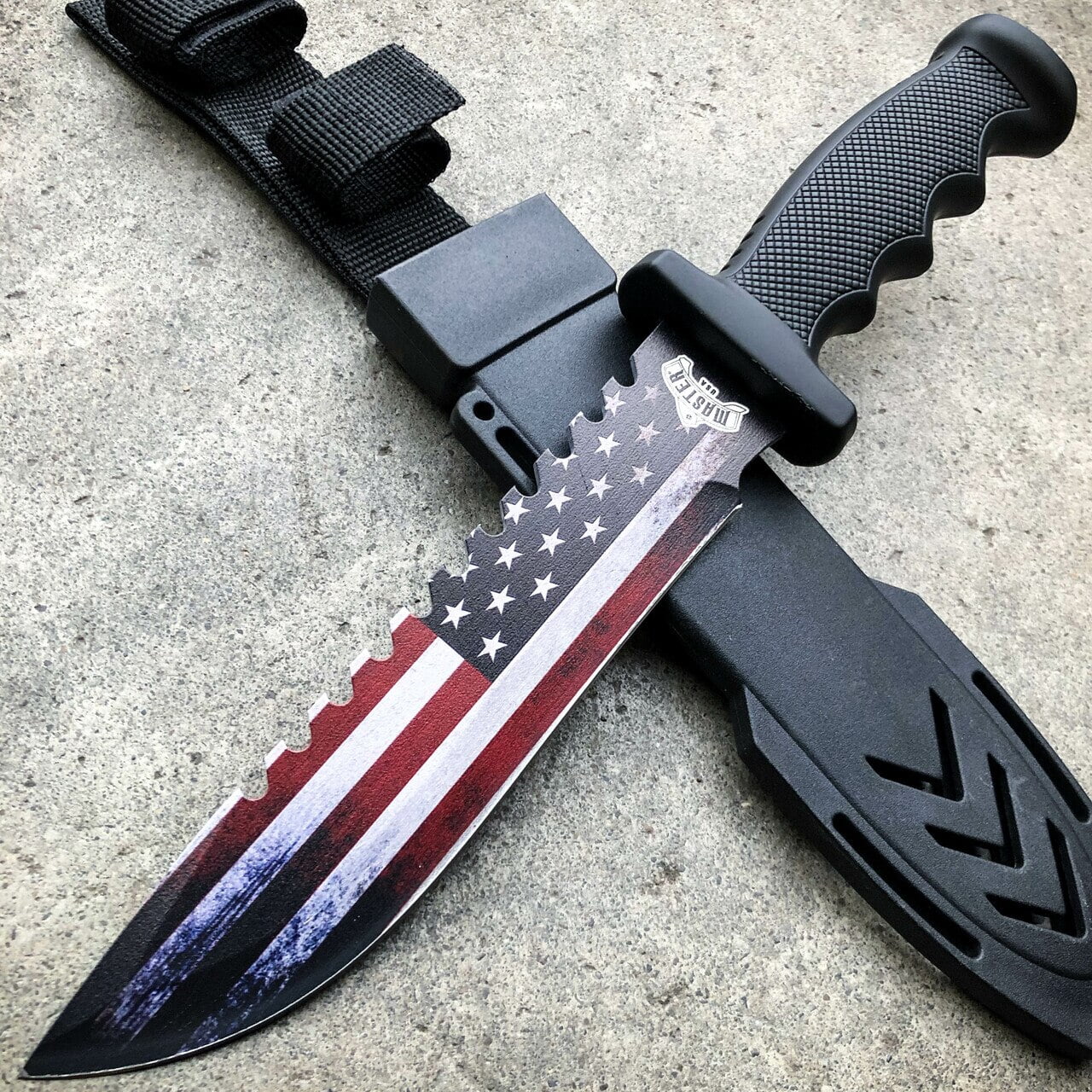 12.5 AMERICAN FLAG Fixed Blade Bowie Knife w/ Sheath