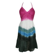 Mogul Womens Dress Halter Tie Dye Embroidered Colorful Beach Dresses