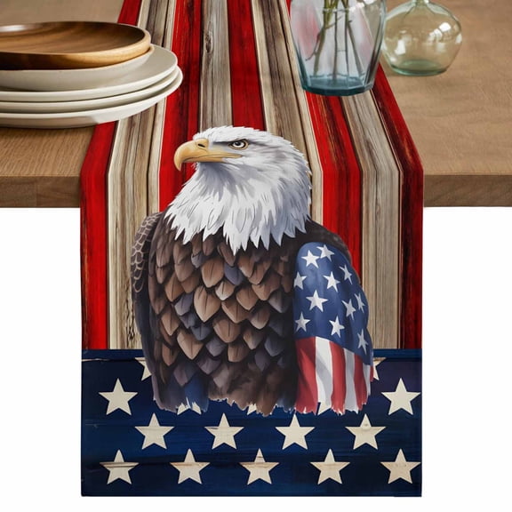 American Flag Table Runner 72 Inches, Vintage Eagle Blue Red USA Flag Bed Runner Dresser Scarves Tabletop for Indoor Outdoor Parties/Ceremony/Banquet, 16" x 72"
