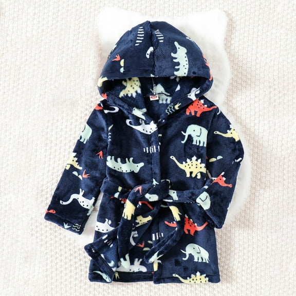 Cethrio Boys Sleepwear Robes & Bathrobes, Long Sleeve Flannel Hooded Kids Pajamas Navy Size 3-4T