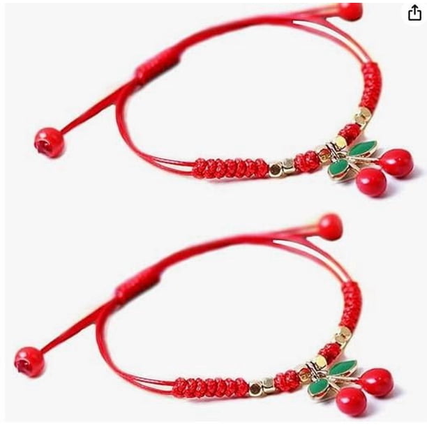 2 pulseras de la amistad de cerezas hechas a mano, lindas pulseras tejidas para niñas, ajustables y trenzadas, con un diseño único de fruta, ideales para fiestas y uso diario.