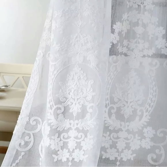 Jossiomi Panneaux en Voile Blanc Cassé Brodés Style Européen - Lot de 2